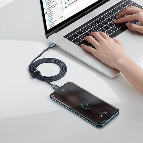 USB кабель Baseus Crystal Shine Series, 2xUSB тип-C, 200 см, 100 Вт, черный, в нейлоновой оплетке, #CAJY000701 Превью 3