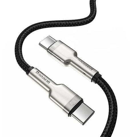 USB кабель Baseus Cafule Series Metal, 2xUSB тип-C, 200 см, 100 Вт, черный, в нейлоновой оплетке, #CATJK-D01 Превью 1