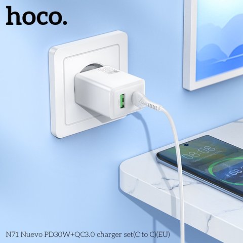 Мережевий зарядний пристрій Hoco N71, 30 Вт, Quick Charge, Power Delivery (PD), білий, 2 порта, gan, #6942007651387 Прев'ю 2