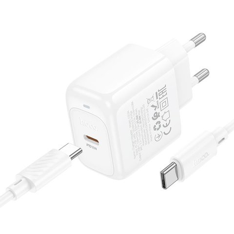 Мережевий зарядний пристрій Hoco CS53A, 25 Вт, Power Delivery (PD), білий, з кабелем USB тип-C до USB тип-C, 1 порт, #6942007631501 Прев'ю 5