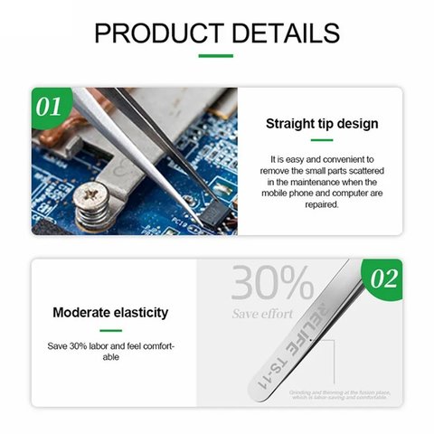 Pinzas para smd RELIFE TS-15, curvada, 117 mm Vista previa  2