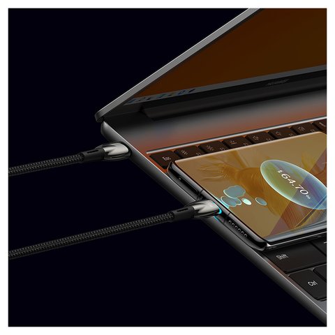 USB кабель Baseus Glimmer, 2xUSB тип-C, 100 см, 100 Вт, черный, с индикатором, в нейлоновой оплетке, #CADH000701 Превью 1